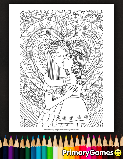 Mom hugging daughter coloring page â free printable ebook mothers day coloring pages coloring pages mothers day colors