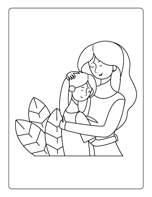 Premium vector mothers day coloring pages for children with cute mom son holiday black and white activity worksheet