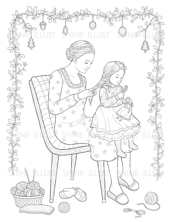 Bing hair mom and daughter coloring printable coloring page coloring sheet knitting lovely daughter doll wool shineillust download now