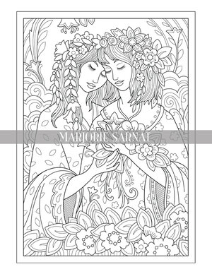 Romantic women coloring collection printable coloring pages â marjorie sarnat design illustration