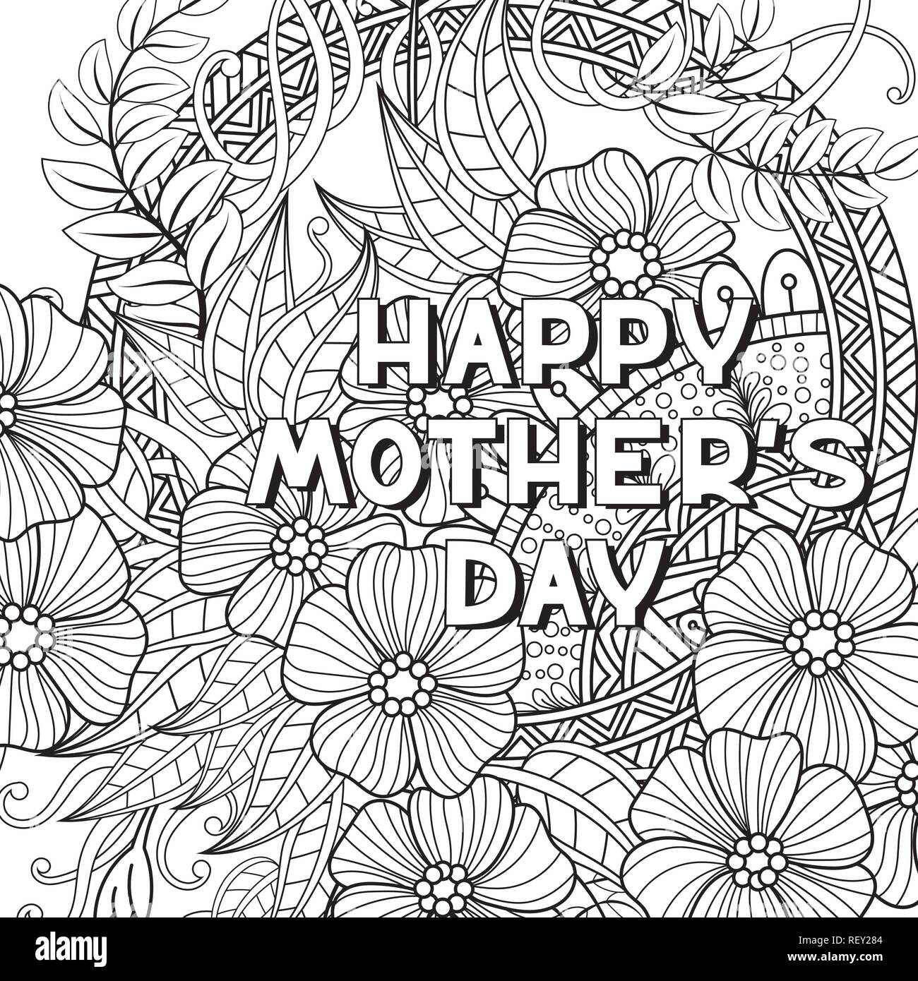 Happy mothers day coloring page for adult coloring book black and white vector illustration isolated on white background stock vector image art