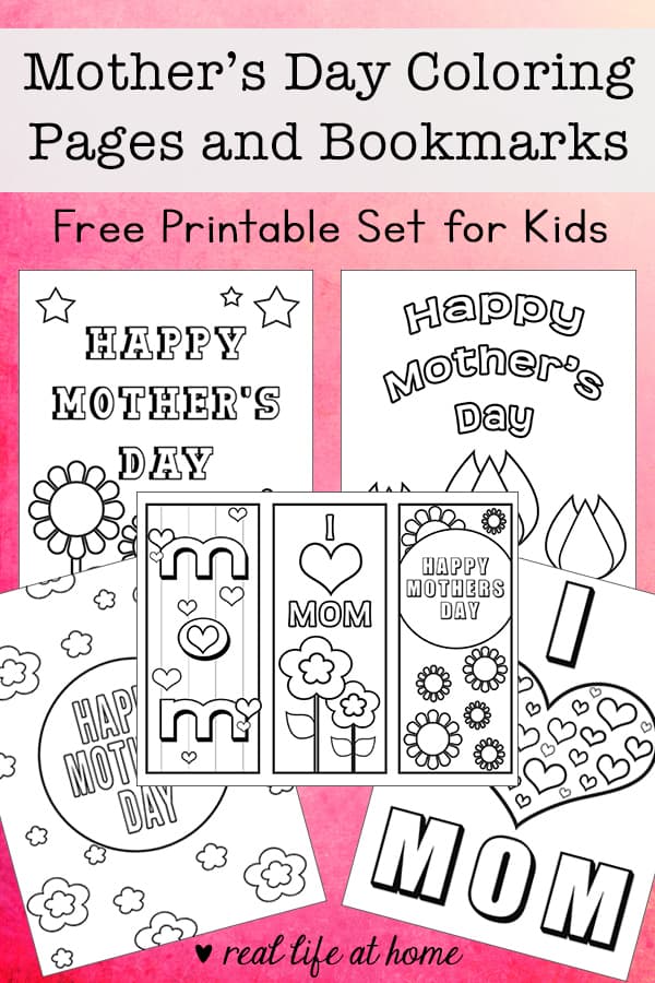 Free mothers day coloring pages and bookmarks printable set