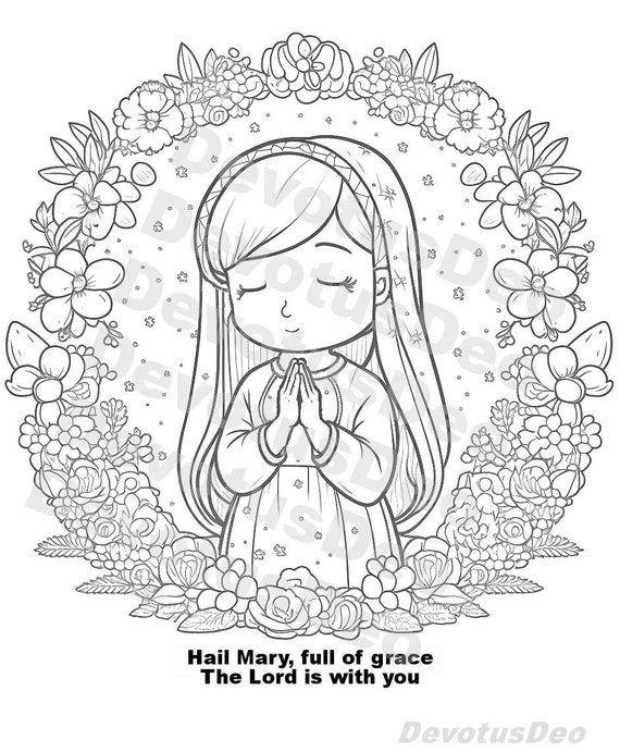 Catholic coloring page mother mary christian instant download printable