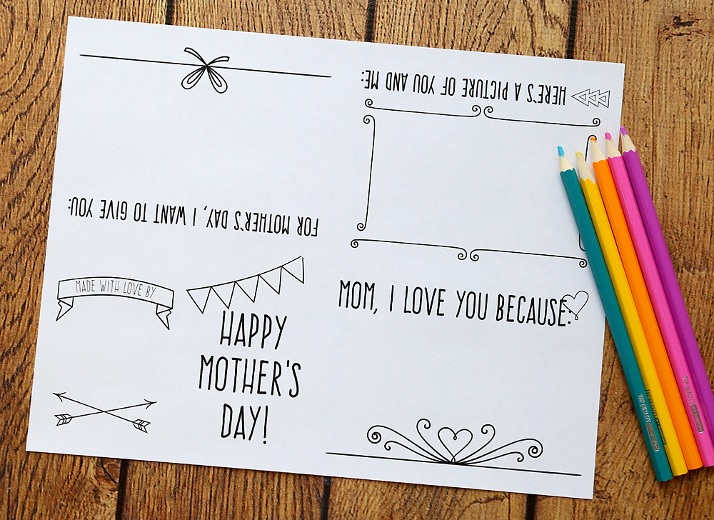 Adorable print color mothers day card for kids