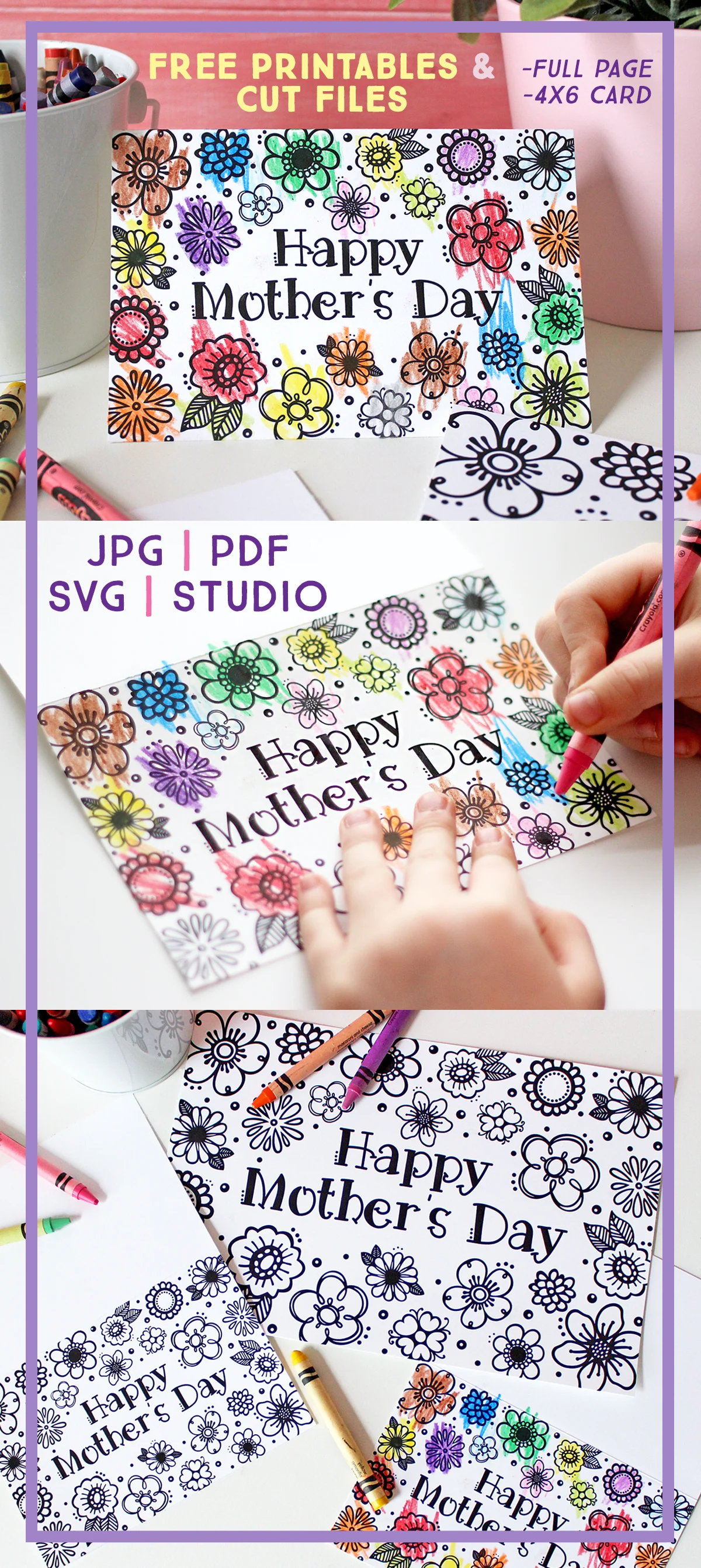 Free printable mothers day card coloring page cut files too