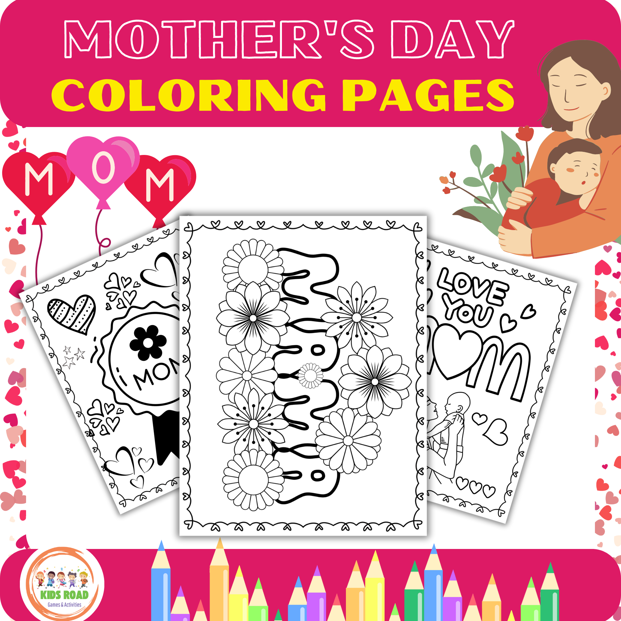 Mothers day coloring pages activity for prek