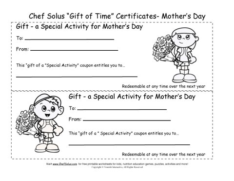 Printable mothers day gift certificates coloring sheets