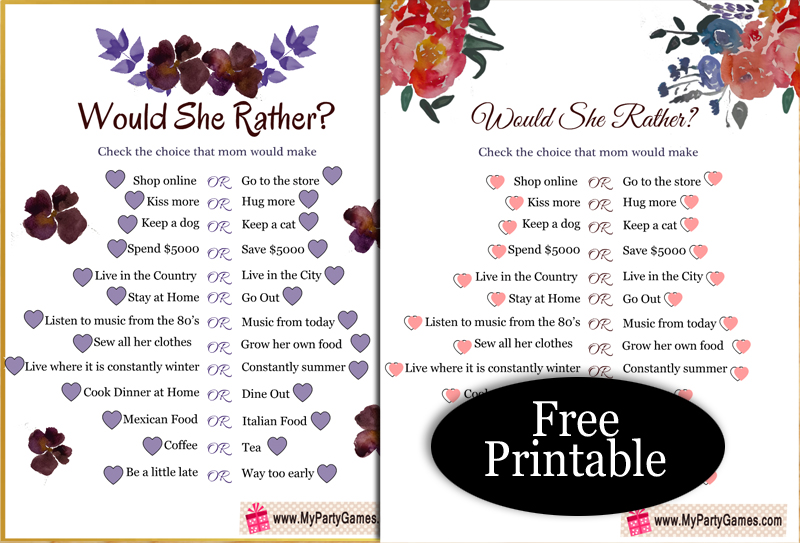 Free printable mothers day games