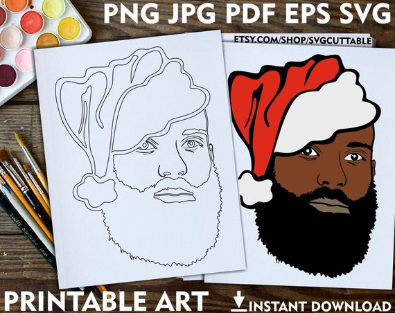 Printable adult coloring page paint canvas christmas png beard man png printable art instant download coloring pages paint party instant download