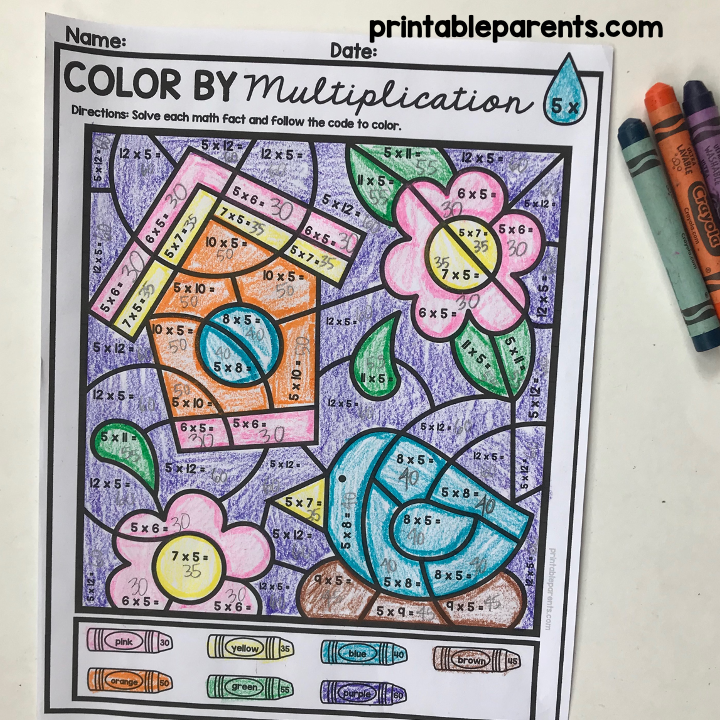 Multiplication color by number worksheets for spring â printable parents