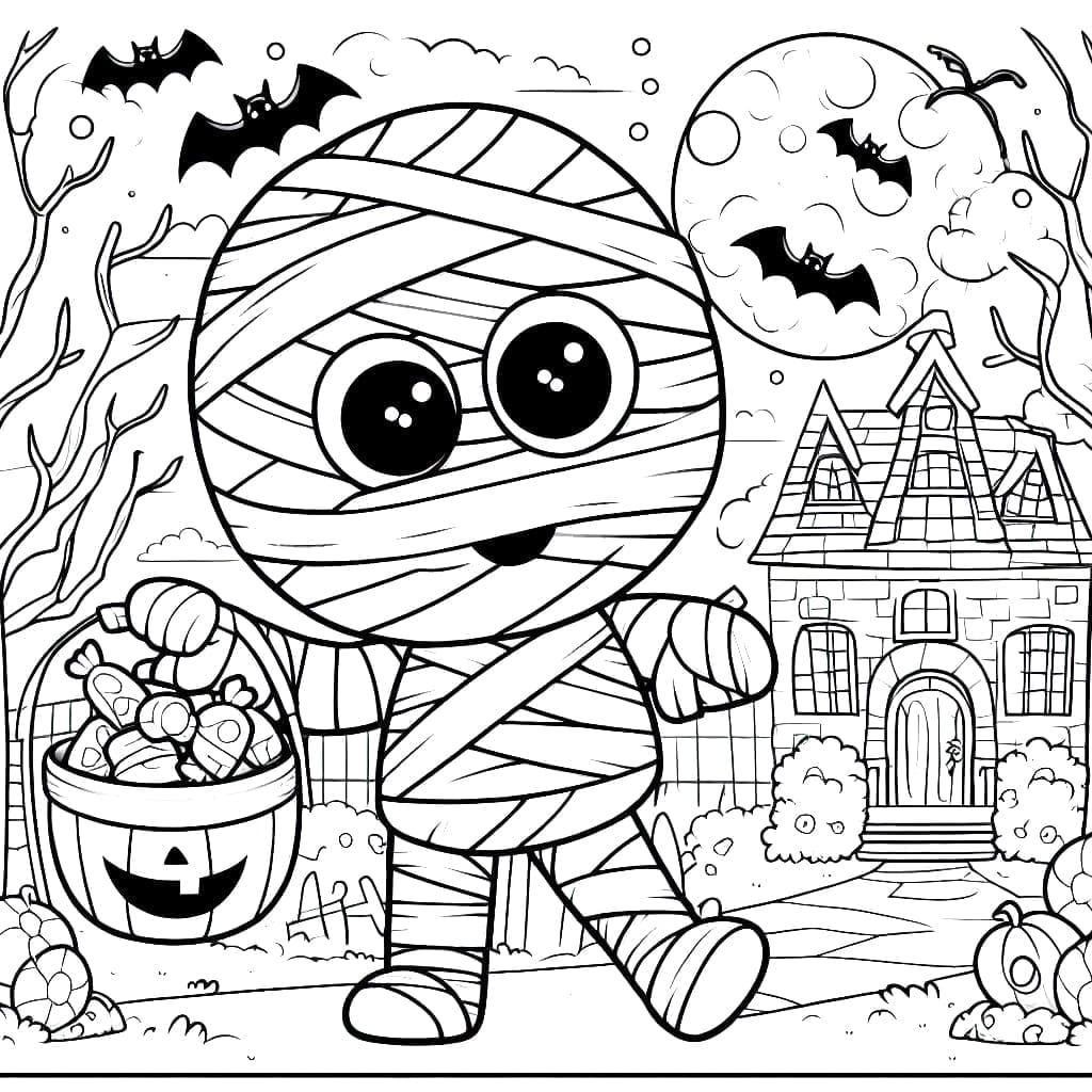 Cute halloween mummy coloring page