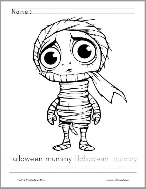 Little halloween mummy coloring page student handouts