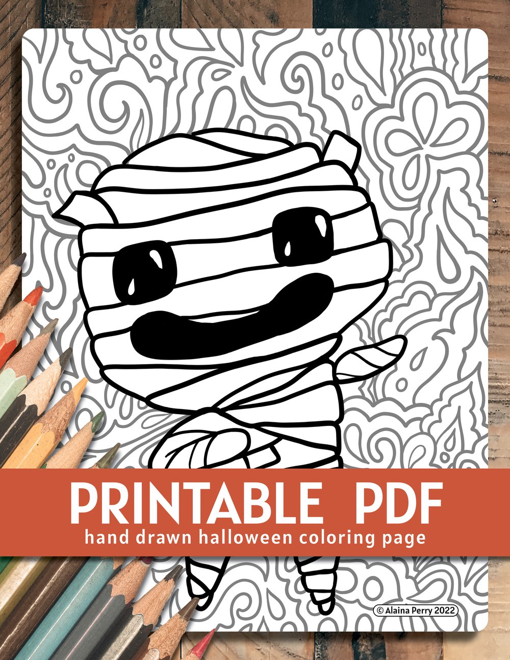 Adorable halloween mummy coloring page