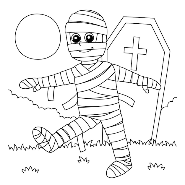 Premium vector mummy halloween coloring page for kids