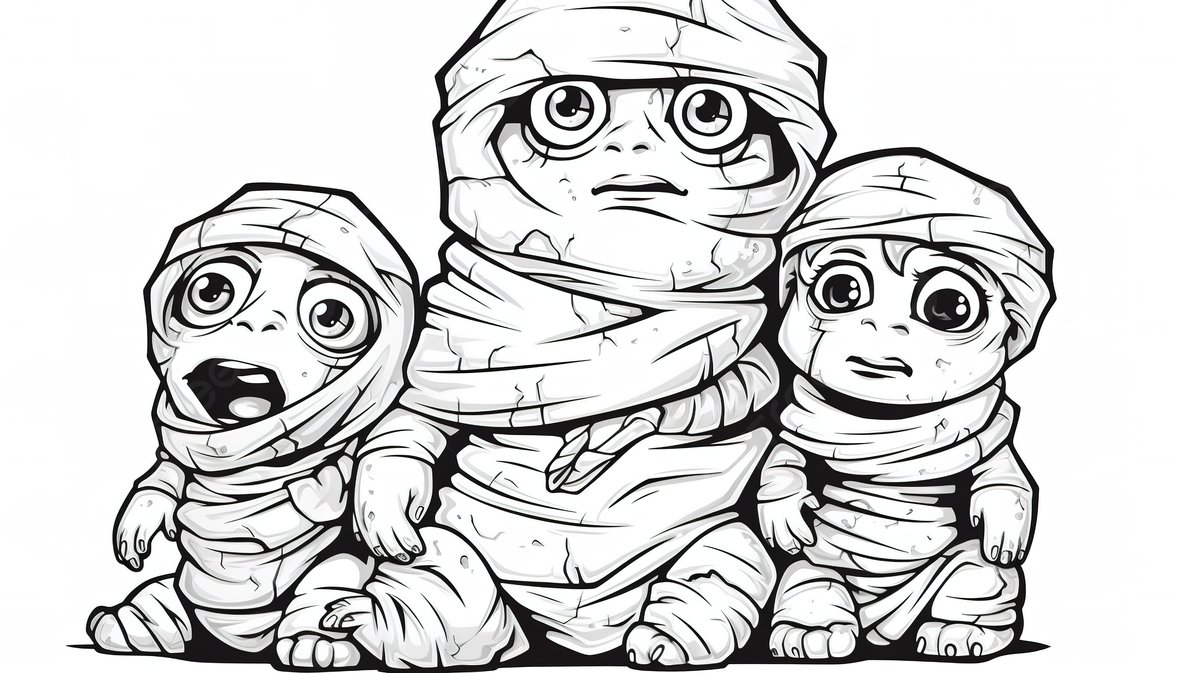 Coloring page of scary mummies and kids with tin hats background mummy coloring picture background image and wallpaper for free download