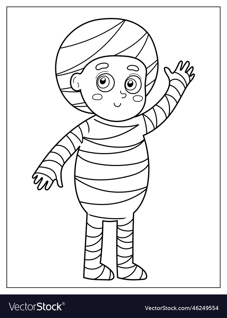 Boy in mummy costume coloring page for kids vector image