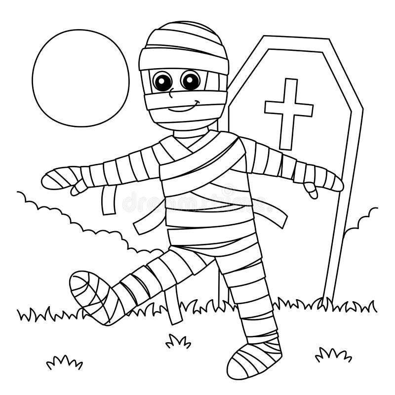 Mummy halloween coloring page for kids stock vector