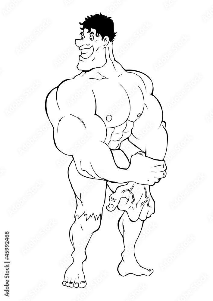 Outline illustration of a muscular man figure for coloring page vector