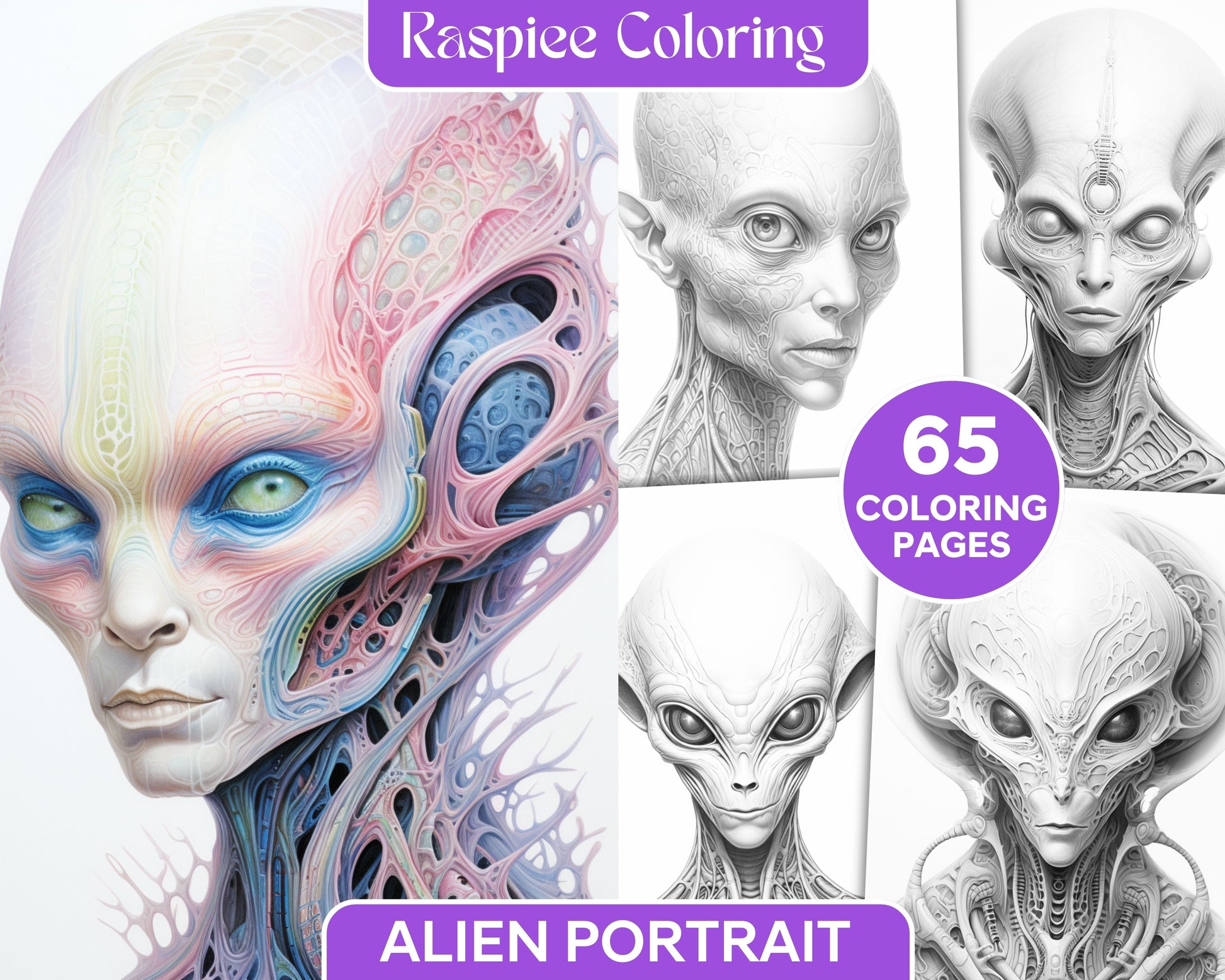 Alien portrait grayscale coloring pages for adults printable pdf f â coloring