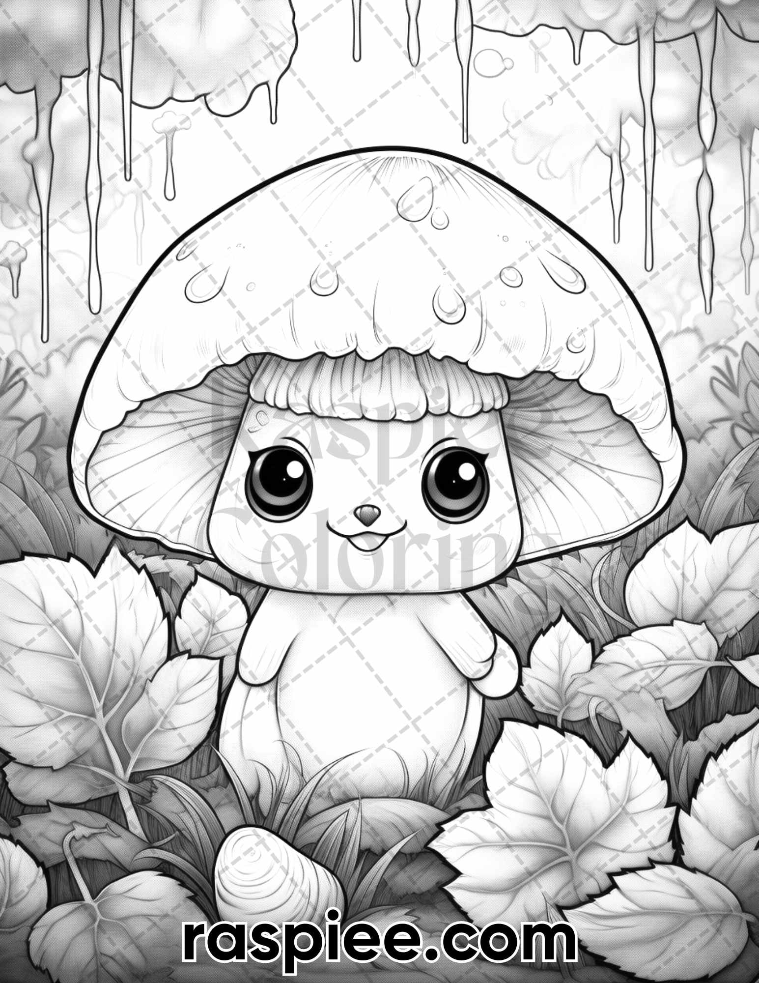 Kawaii mushrooms grayscale coloring pages for adults printable pdf â coloring