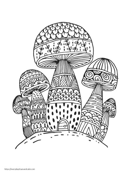 Fun mushroom coloring pages for kids adults