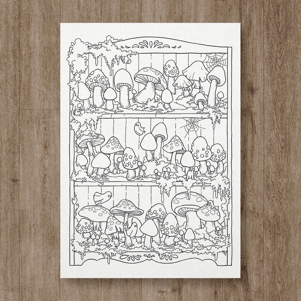 A cupboard full of mushroom coloring page â grifik