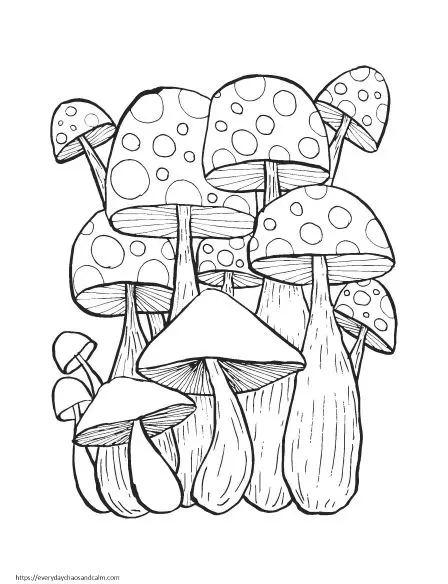 Fun mushroom coloring pages for kids adults