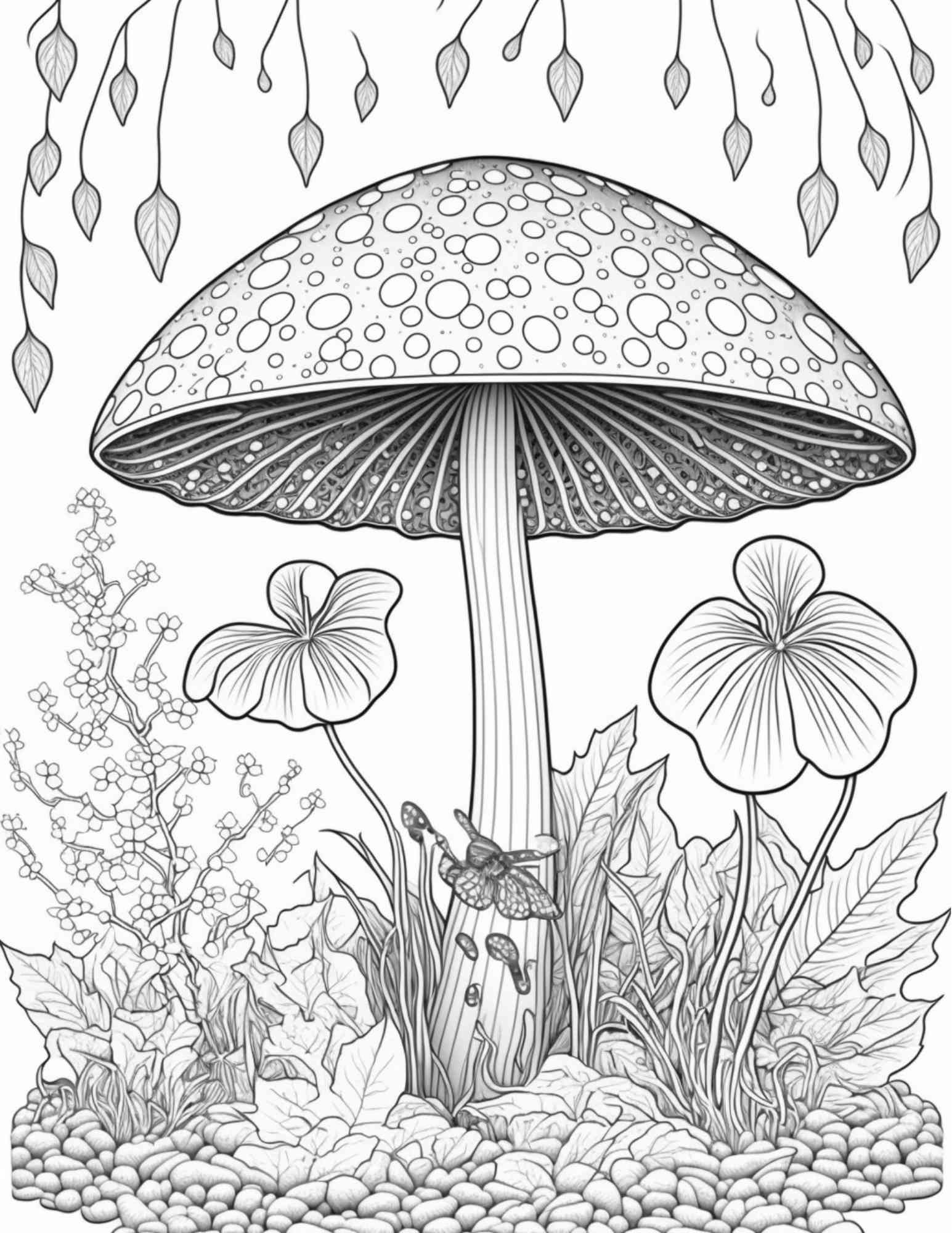 Mushroom forest coloring pages printable for adults and kids gray â coloring