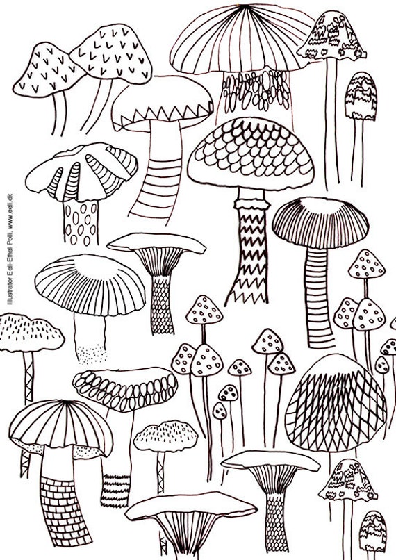 Mushroom coloring sheets nature mushrooms instant printable download color page gift forest autumn adult coloring page us