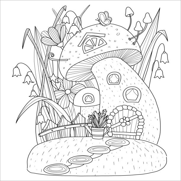 Mushroom coloring pages pictures stock illustrations royalty