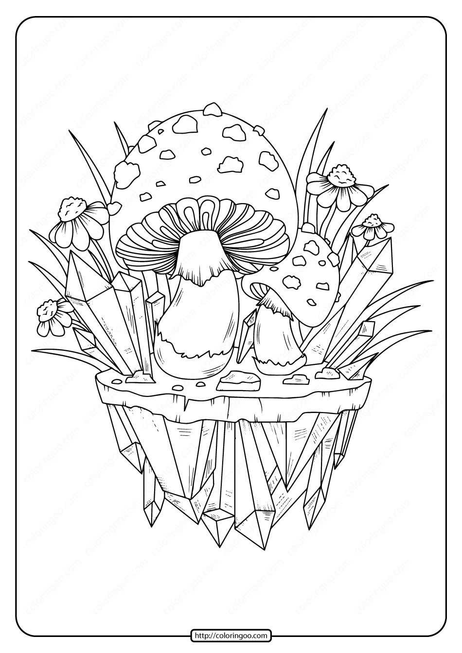 Printable mushrooms adult coloring page