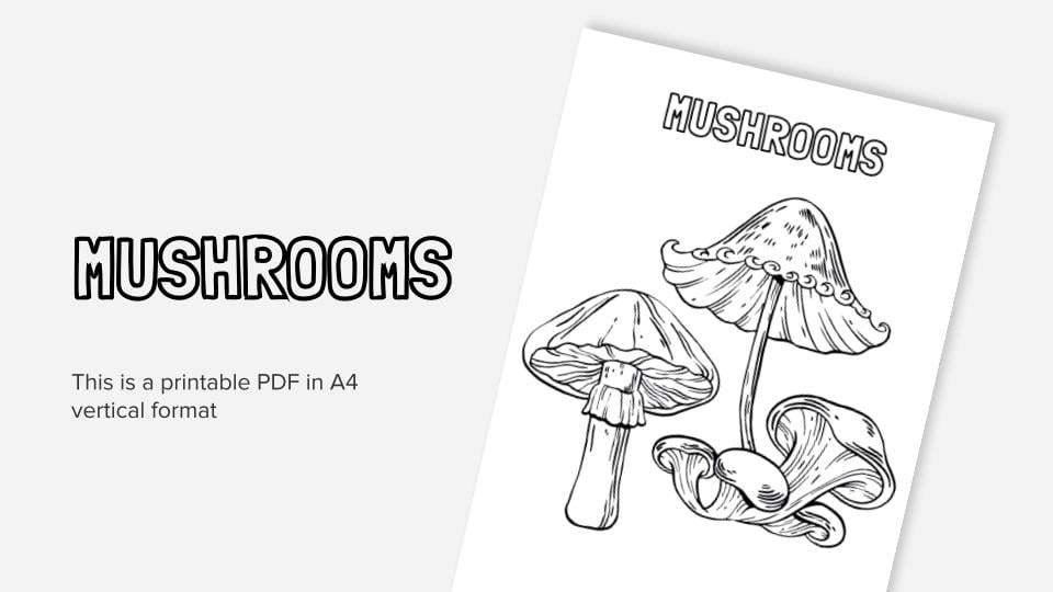 Mushrooms printable coloring worksheet