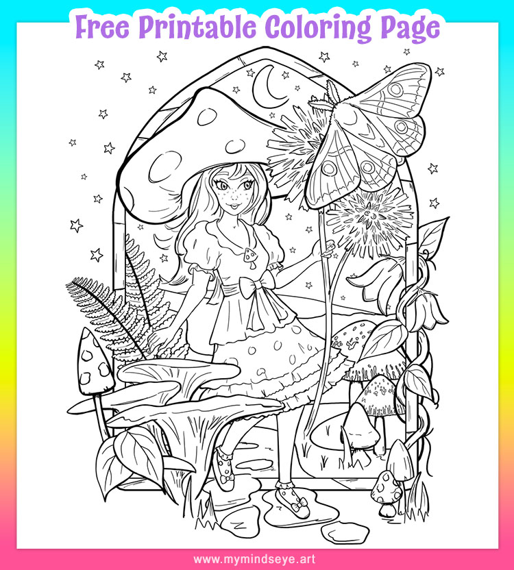 Mushroom fairy coloring page c