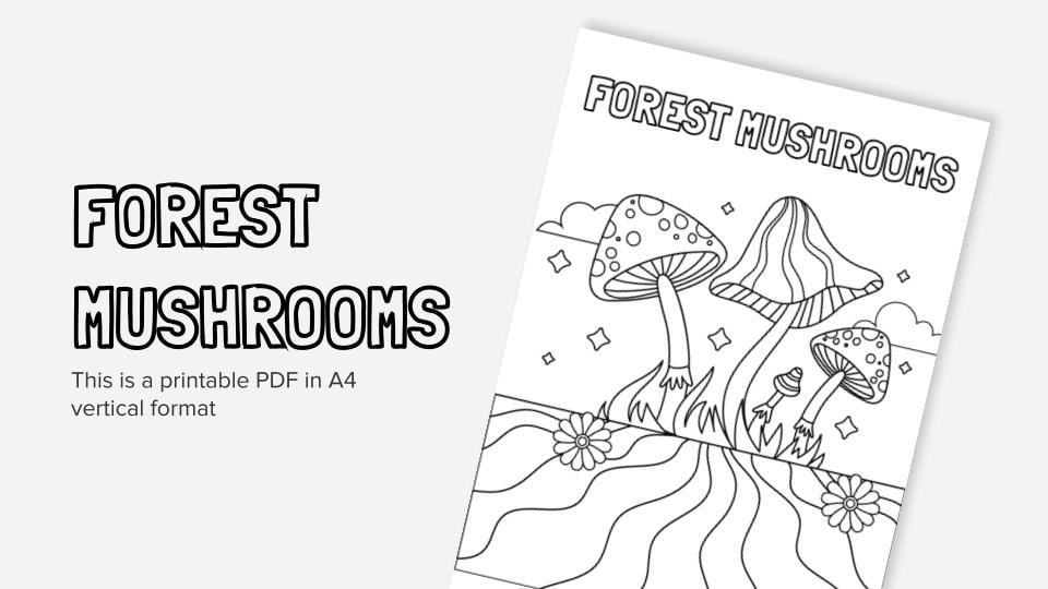 Forest mushrooms printable coloring worksheet