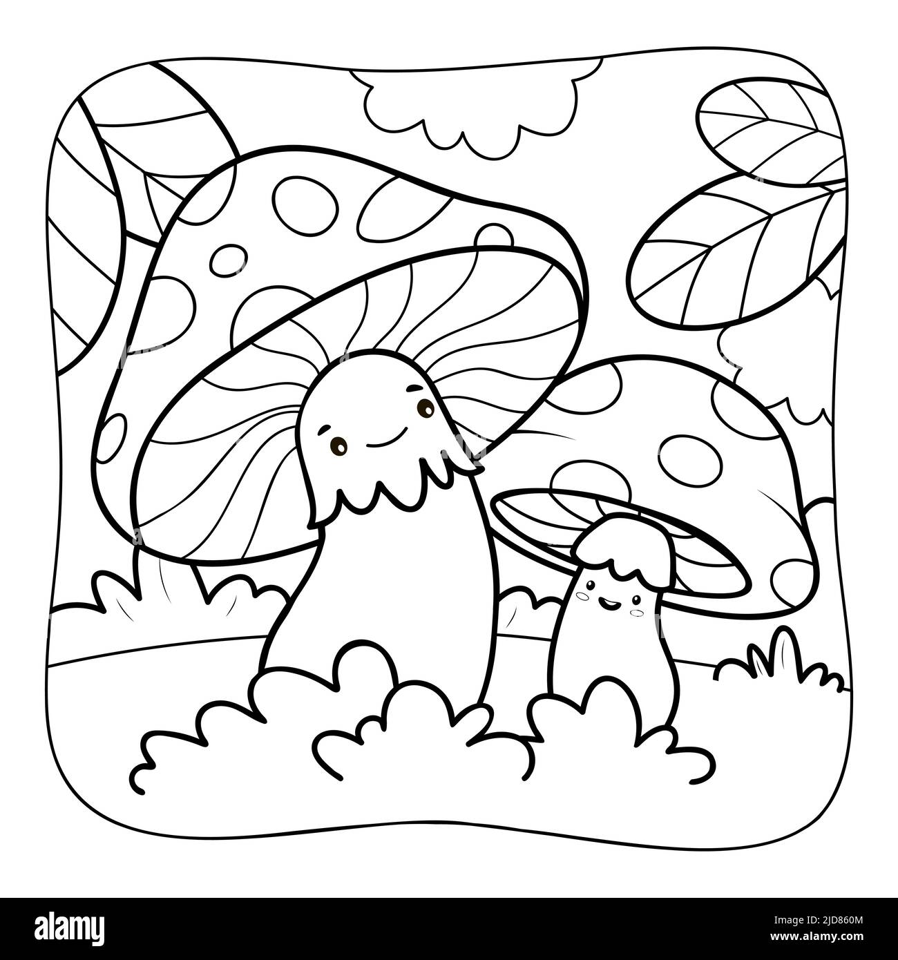 Mushrooms black and white coloring book or coloring page for kids nature background vector illustration stock vector image art