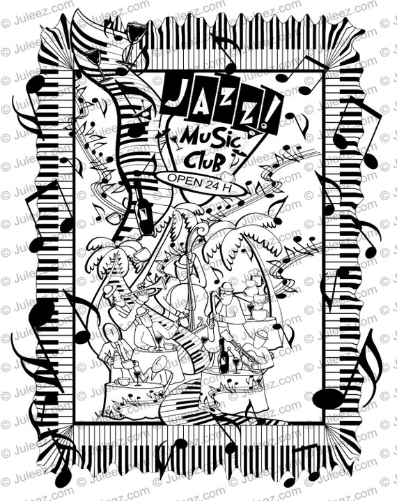 Adult coloring page printable music coloring page music coloring poster instant download juleez coloring book music coloring book download now