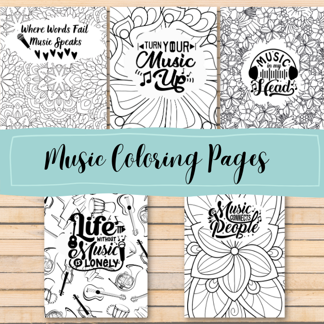 Inspirational music coloring pages for adults young adults and teens instant download