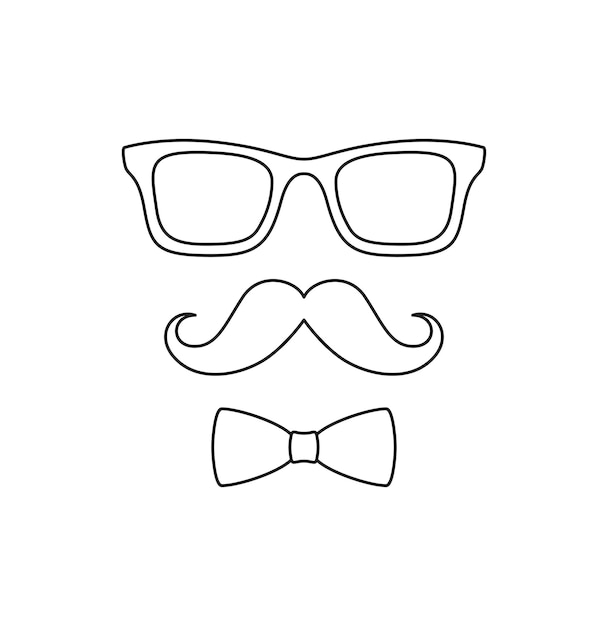 Premium vector coloring page with mustache bow tie and glasses for kids