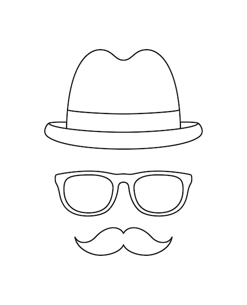 Premium vector coloring page with mustache hat and glasses for kids