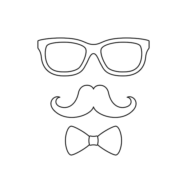 Premium vector coloring page with mustache bow tie and glasses for kids