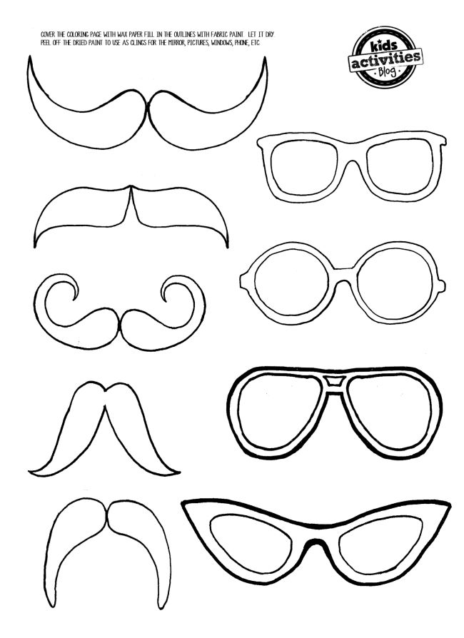 Diy mustache eye glasses mirror clings coloring pages kids activities blog pattern