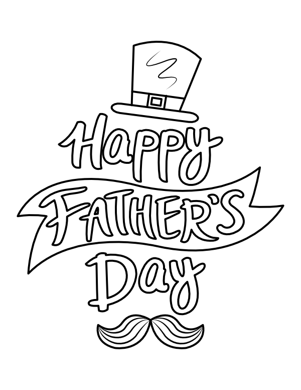 Printable top hat and mustache fathers day coloring page