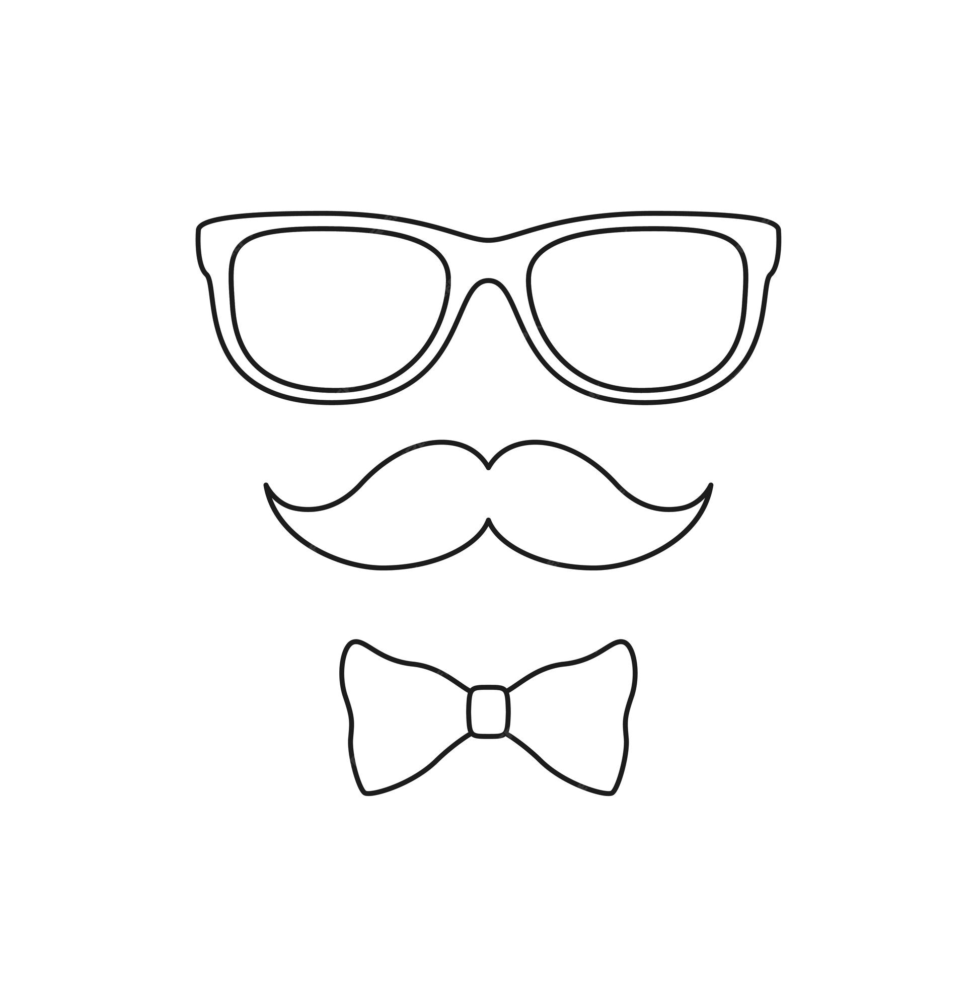 Premium vector coloring page with mustache bow tie and glasses for kids