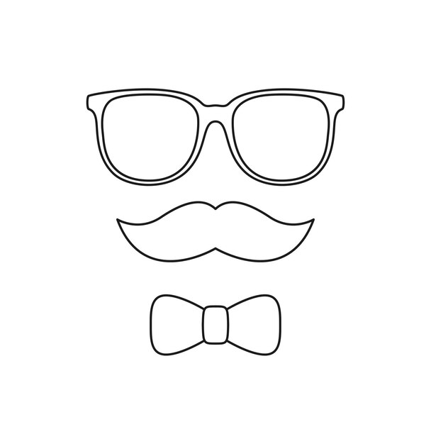 Premium vector coloring page with mustache bow tie and glasses for kids