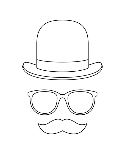 Premium vector coloring page with mustache hat and glasses for kids