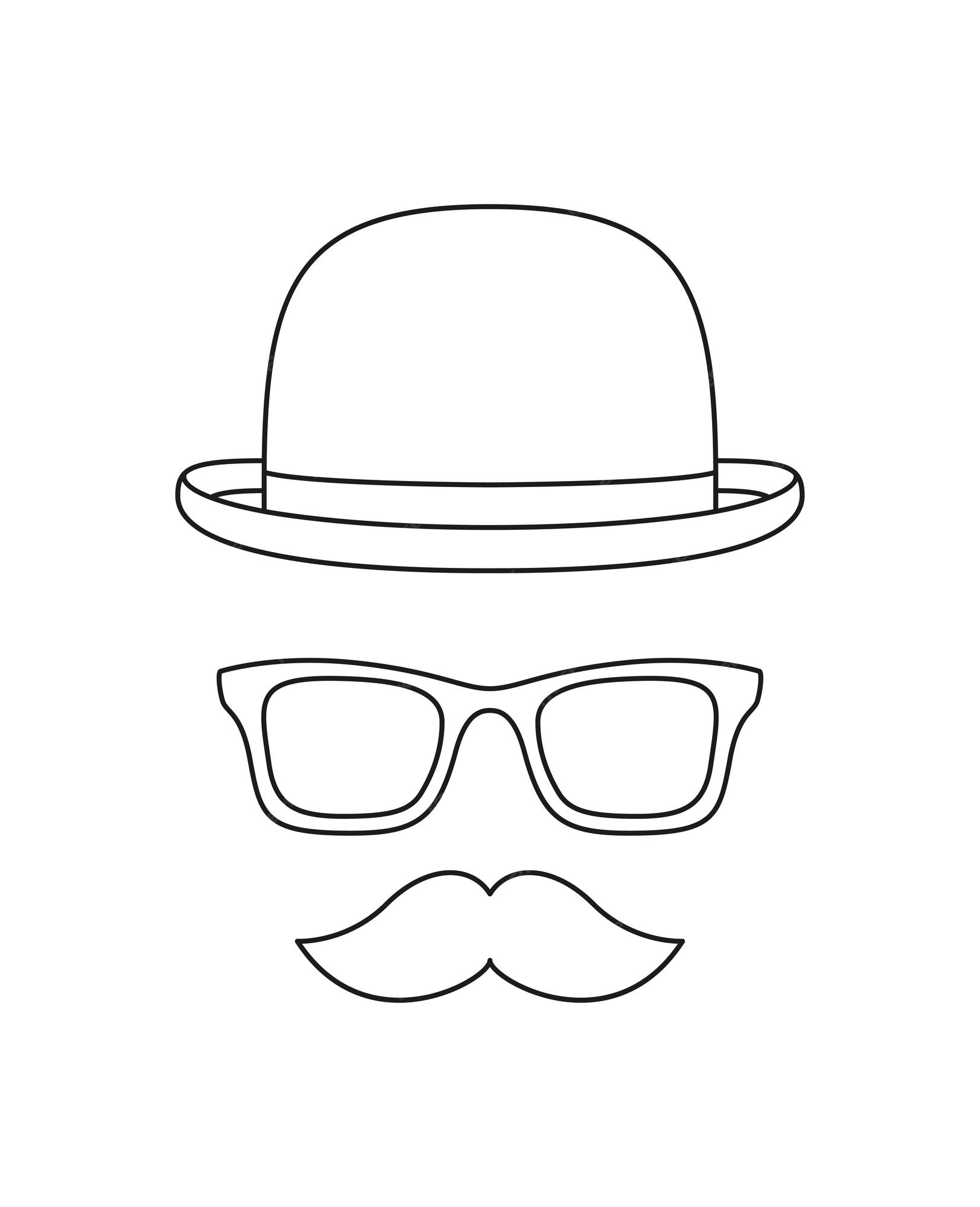 Premium vector coloring page with mustache hat and glasses for kids