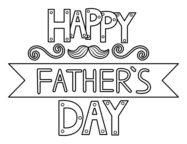 Printable happy fathers day with mustache coloring page