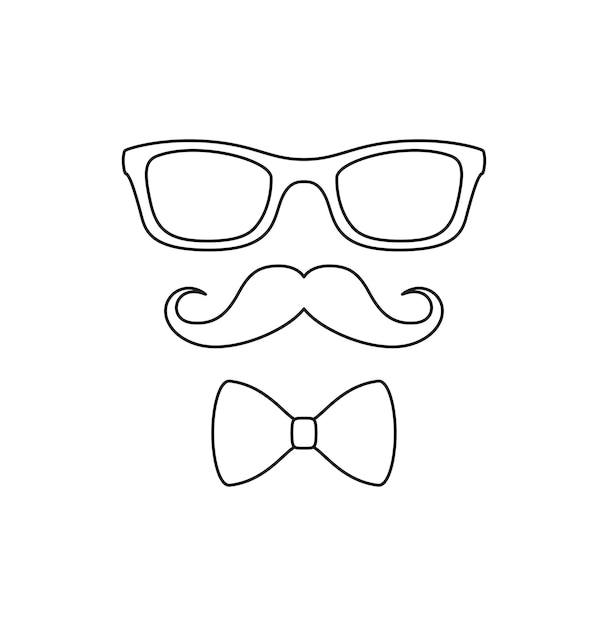 Premium vector coloring page with mustache bow tie and glasses for kids