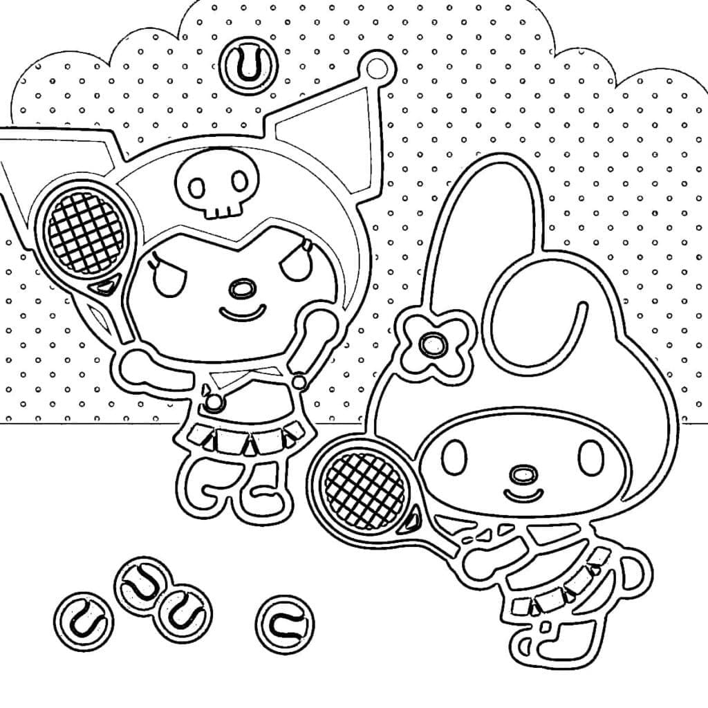 Kuromi and my melody play tennis coloring page