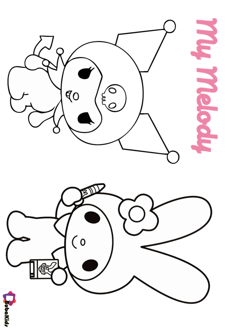 Sanrio my melody and kuromi coloring page hello kitty coloring cartoon coloring pages hello kitty drawing